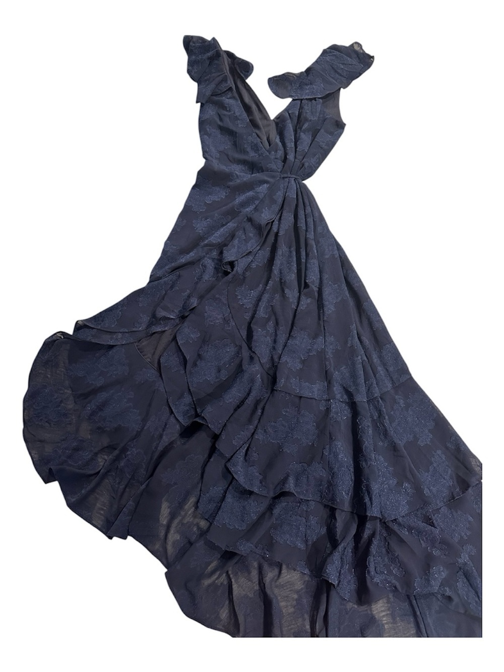 Lulu's Navy Textured Ruffle Wrap High-Low Dress - Picture 3 of 5